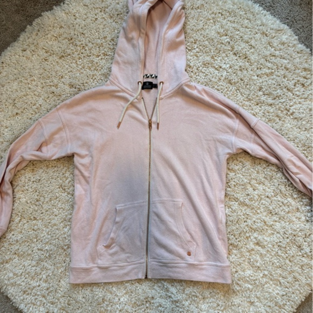 Volcom Womens Hooded Drawcord Long Sleeve Pockets Full Zip Jacket Cream Small